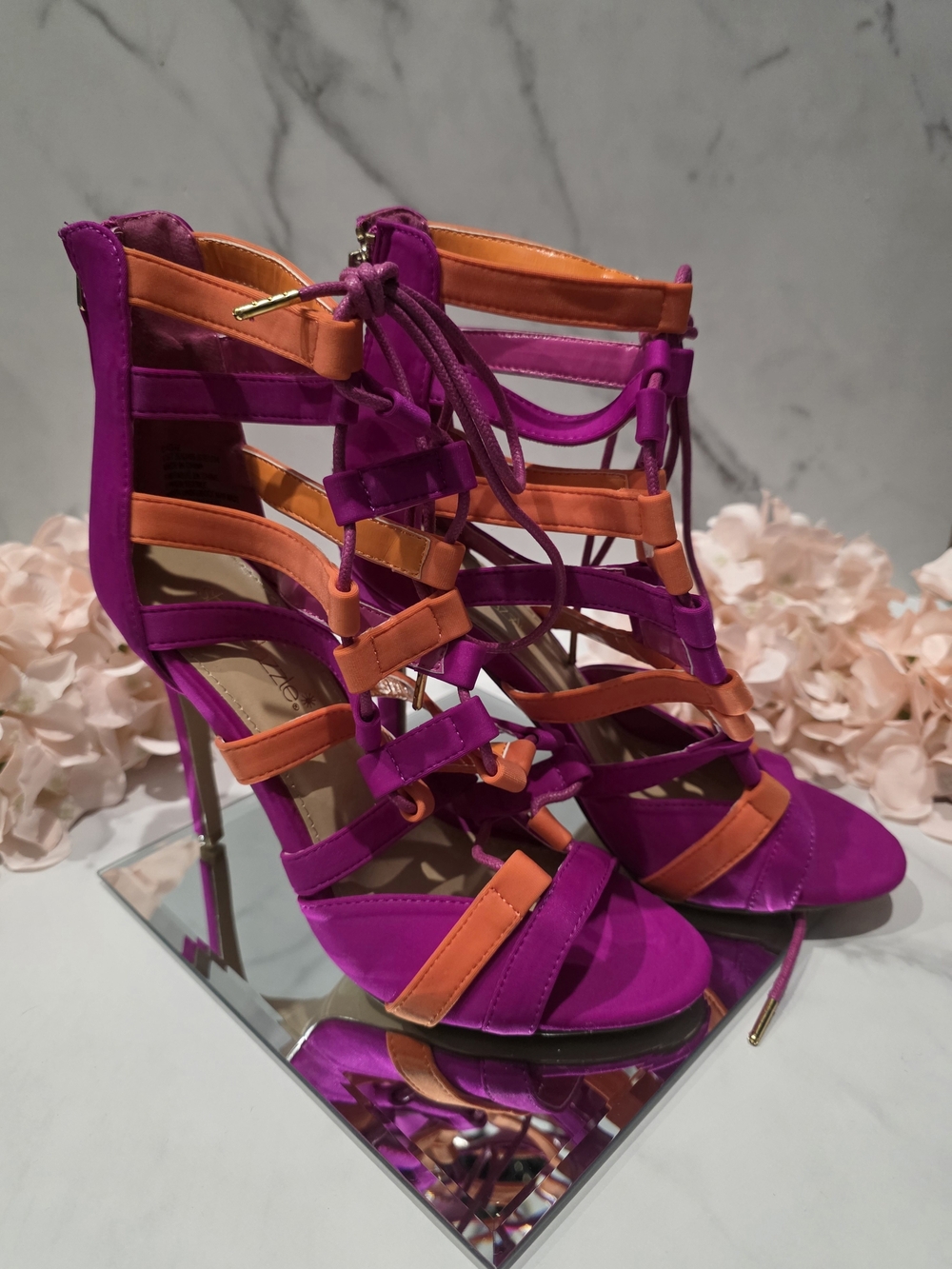 Shoe Dazzle - Strappy Stiletto Sandals - Fuchsia & Orange